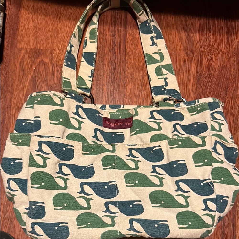 Bungalow 360 Green and Cream Whale Shoulder Bag